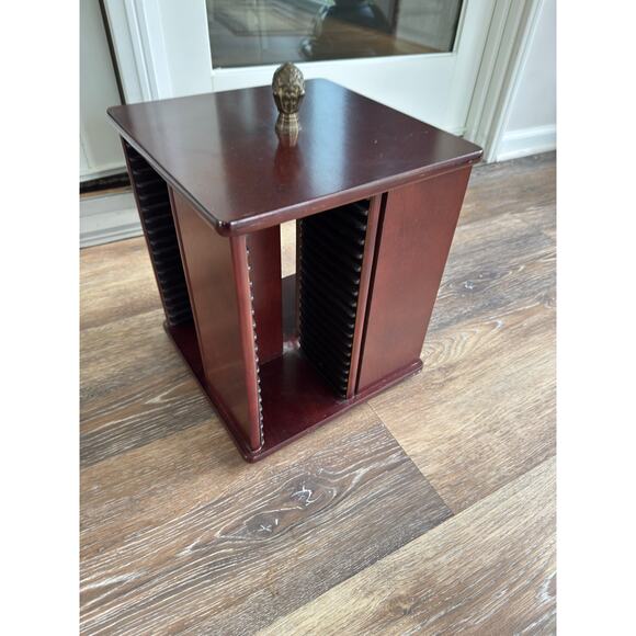 Bombay Company Rotating Wood 64 DVD CD Case Holder Storage Rack Carousel 15x12” - Picture 4 of 4